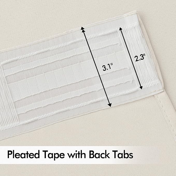 MIULEE Ivory Back Tab Blackout Curtains 72 Inches Long 2 Panels Set for Living Room Bedroom Privacy, Rod Pocket/Pinch Pleat Thermal Insulated Room Darkening Pleated Light Blocking Drapes