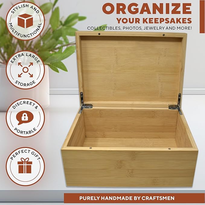 Wedding Memory Box for Keepsakes - Personalized Newly Named Box for Couple, Bride & Broom Gift, Bamboo Wood Custom Wedding Gift Unique, Wooden Gift Anniversary, Engagement Time Capsule, 11x8x4.75 in