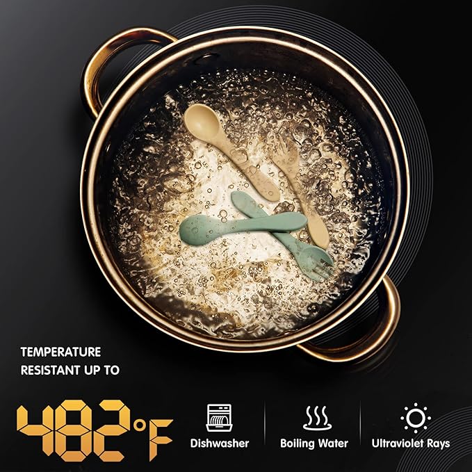 10 Pieces Baby Led Weaning Spoons and Forks Set Infant Silicone Spoon First Self Feed Baby training Utensils for Toddler First Stage Feeding Supplies for Kids Over 6 Months, 5 Pairs (Classic Colors)