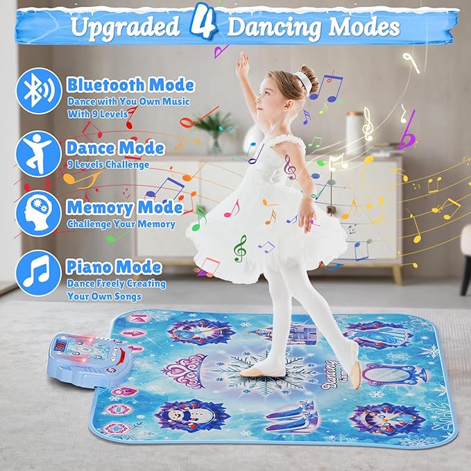 Dance Mat Toys Girl Gift: 8-Button Frozen Dance Pad Wireless Bluetooth Electronic Dance Game for Kids with 4 Game Modes LED Light Built-in Music Birthday Gifts for 3 4 5 6 7 8 9 10+ Years Old Girls