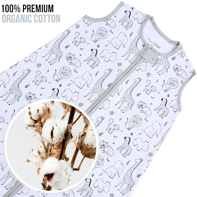 Mama Cheetah Baby Sleep Sack 0.5 TOG, Organic Cotton Baby Wearable Blanket with Two-Way Zipper, Swaddle Transition Baby Sleeping Bag for Newborn Infant Toddler Boy Girl, 6-12 Months