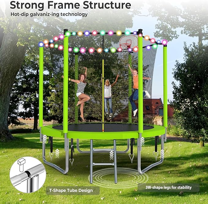 Upgraded 16FT 15FT 14FT 12FT 10FT 8FT Trampoline Outdoor with Basketball Hoop and Net, Capacity for 4-6 Kids and Adults