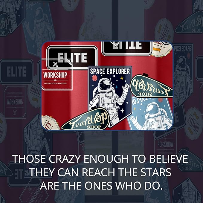 Kids Space Astronaut Blackout Curtains - 100% Blackout, Thermal Insulated, Noise Reducing, Perfect for Kids Room and Nersurys, 2 Panels (Space Badge Crew, W52×L63)