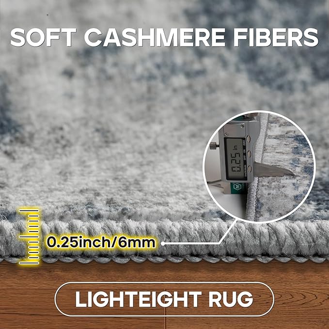 9x12 Area Rugs for Living Room Rug Washable: Modern Large Rug for Dining Room Bedroom Carpet Non Slip 9 by 12 Indoor Abstract Nursery Home Office Blue Grey