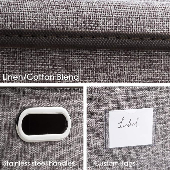 PRANDOM Extra Large Collapsible Storage Bins with Lids [5-Pack] Linen Fabric Foldable Storage Baskets Boxes Organizer Containers Cube with Cover for Bedroom Closet Office Nursery (22.8x15.75x13.8)