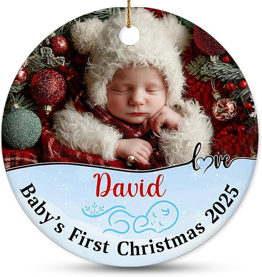 Personalized Baby’s First Christmas Ornament 2025 - Custom Newborn Keepsake Tree Ornament - Sweet Gift for New Parents Mom Dad - Christmas, Birthday Gift for Babies, Boy, Girls, Mom, Dad