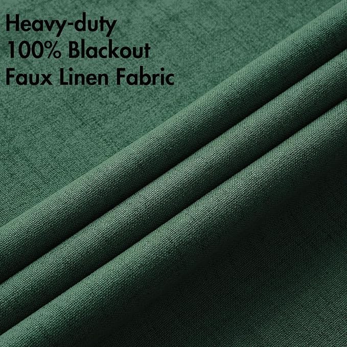 MIULEE Linen Curtains for Bedroom 100% Blackout Thermal Insulated Emerald Green Grommet Room Darkening Curtains & Drapes Christmas Decor for Living Room Nursery 52 x 90 Inch (2 Panels)