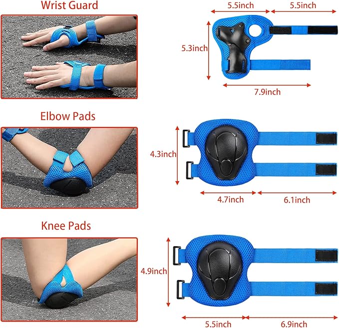 Kids Bike Helmet Set Adjustable for Children, Boys, Girls and Teenagers Aged 3-8 Years Includes Elbow, Knee, Wrist Guards Children's Helmet Protection Set for Bikes SkateboardsRollerskates