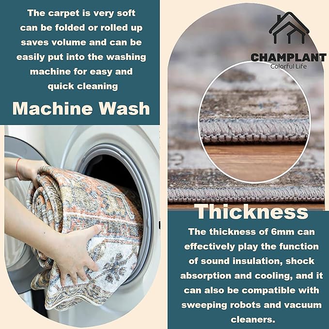 Washable Area Rug 10x14 Boho Chic Medallion Distressed Design Non-Shedding Easy Care Ideal for High Traffic Areas in Living Room Bedroom Office Coffee Table Large Carpet