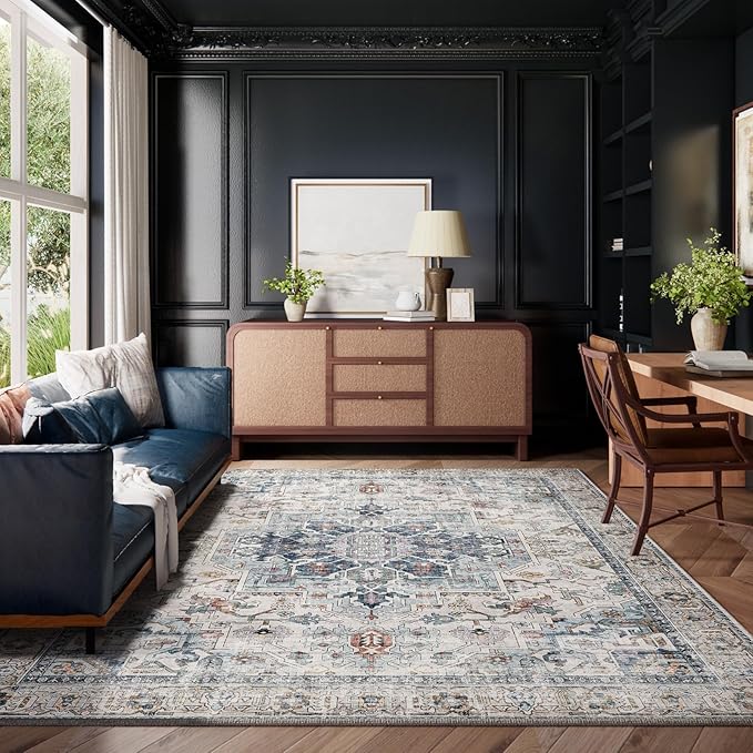 8x10 Area Rugs for Living Room: Washable Bedroom Rug Boho Vintage Rugs Stain Resistant Non Slip Low Pile Soft Lightweight Carpet for Kitchen Dining Room Farmhouse Nursery Kids Room Home Office