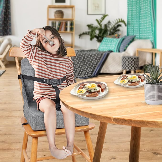 Toddler Booster Seat for Dining Table HOSEASCA 12.6x3.34 Inch Portable High Chair for Travel, Compact Lightweight Travel Booster Seat with Adjustable Straps for Baby