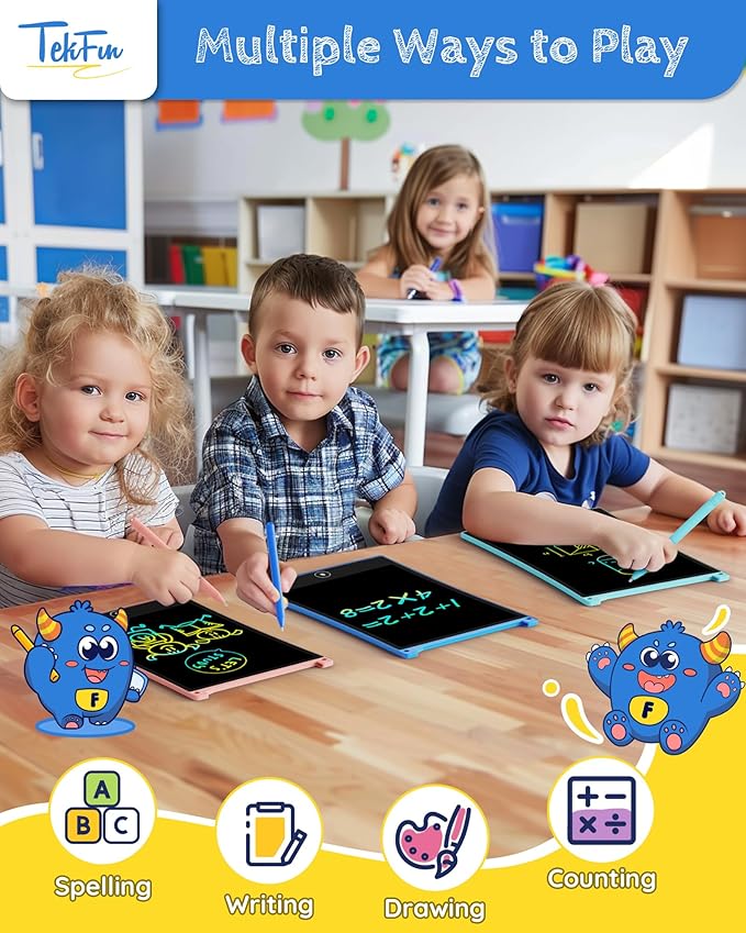 TEKFUN 8.5in 2 Pack LCD Writing Tablet for Kids Coloring Doodle Board Magic Drawing Pad for Kids with Anti-Lost Stylus, Car Trip Educational Toys Birthday Gift for 3 4 5 6 7 Kids Girls Boys Toddlers