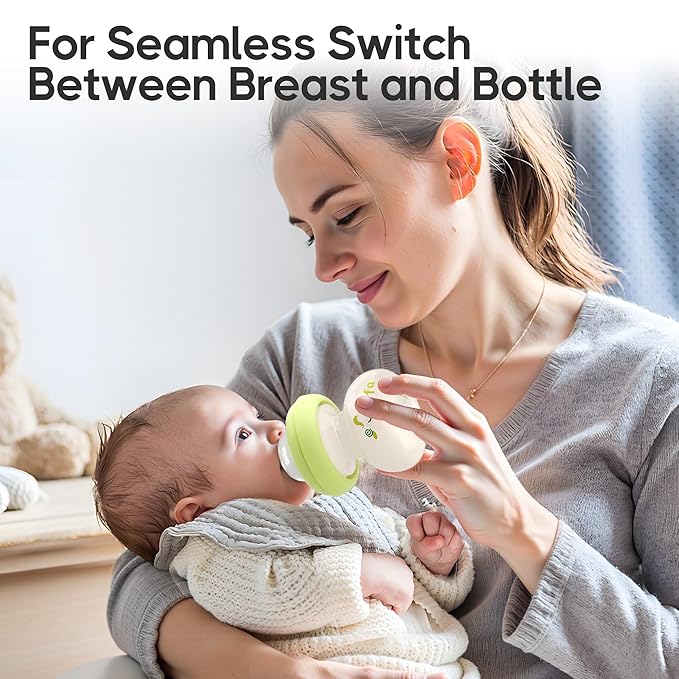 YOHKOH Newborn Glass Baby Bottles with Slow Flow Nipple for 0+ Months, Wide Neck Feeding Bottle, 2.7oz/80ml (Green, 2.7oz (Pack of 4))