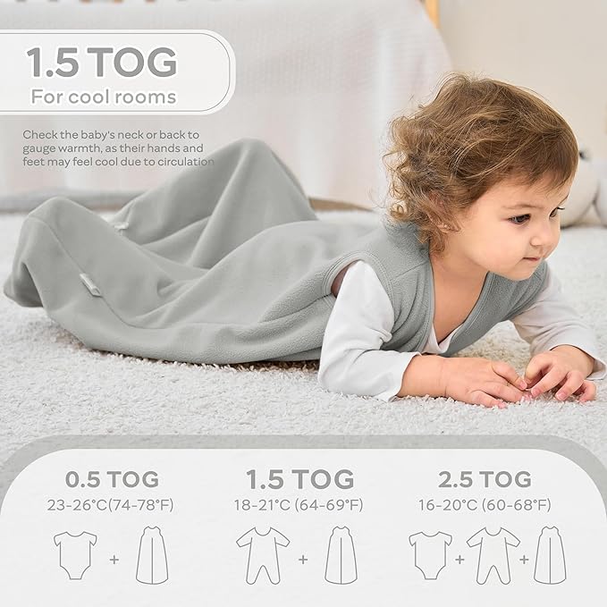 JELLYMONI Fleece Baby Sleep Sack 6-12 Months, 2 Pack 1.5 TOG Baby Wearable Blanket Winter Infant Sleeping sack with 2-Way Zipper, Warm Toddler Sleep Sack