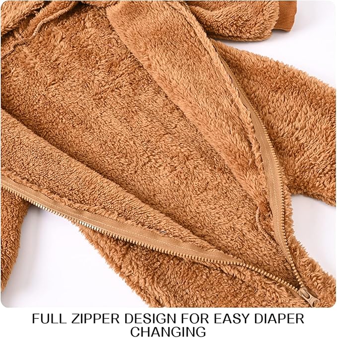 Baby Fleece Jumpsuits Infant Bear Ear Snowsuit Newborn Hooded Romper Warm Coat