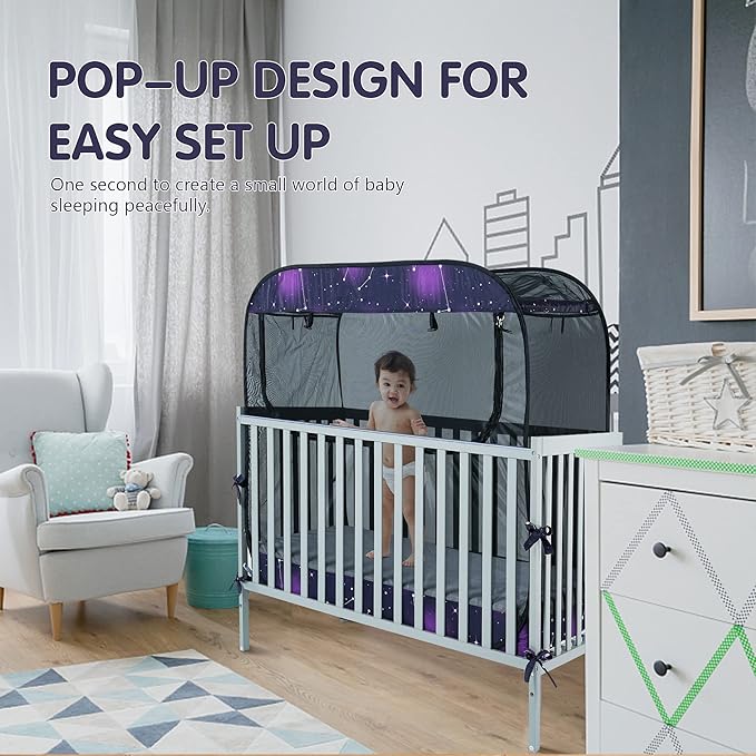 Porayhut Portable Baby Crib Net Safety Mesh Tent,Pop up Infant Mosquito Net, See Through Canopy Netting Cover for Baby&Toddler to Keep Baby from Climbing Out.