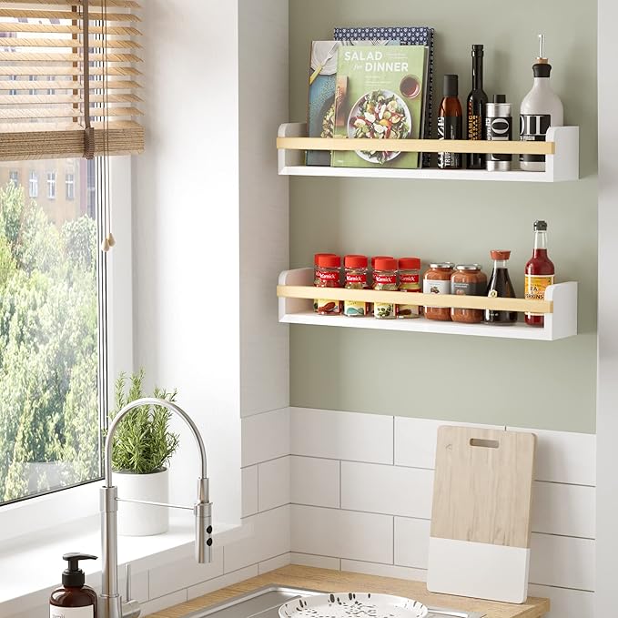 Wallniture Florida 24 inch Wall Bookshelf for Kids Room, Floating Shelves Nursery Decor, Wood White Wall Shelf Set of 2, Kitchen, Bathroom Decor (24'')