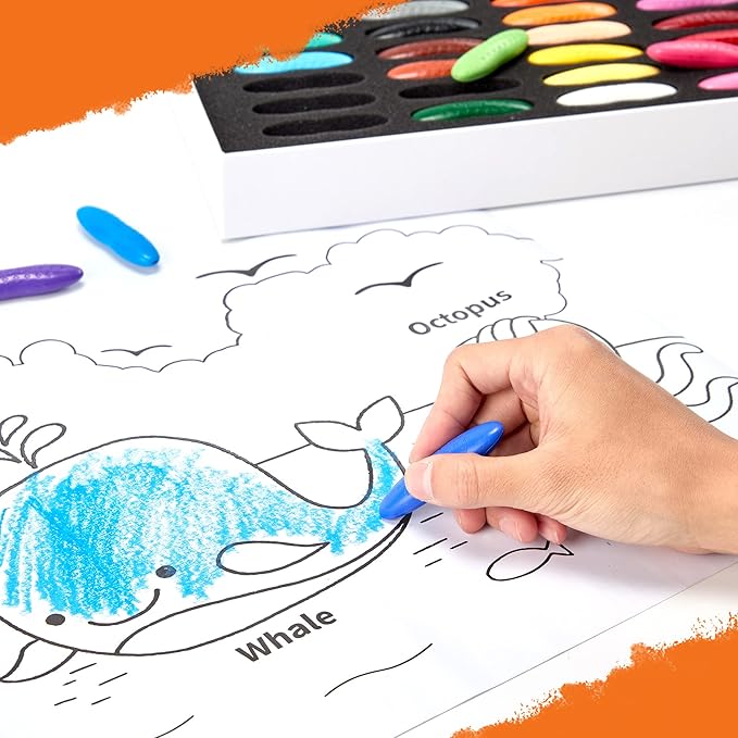 YPLUS Peanut Crayons Set for Kids, Art Case with 24 Colors Crayons and Wall Sticker Paper Rolls, Non-Toxic Toddler Coloring Supplies Stocking Stuffers for Kids Toddler