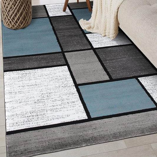 Rugshop Contemporary Modern Boxes for Home Office,Living Room,Bedroom,Kitchen Non Shedding Area Rug 4' x 6' Blue