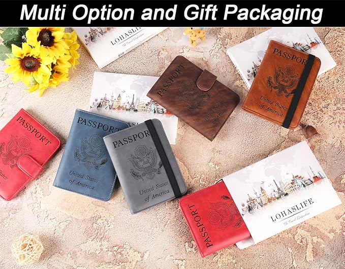 Passport Holder Cover Wallet Travel Essentials Leather Rfid Blocking Case Vacation Luggage Must Haves Travel Accessories for Men Women (120#Grey)