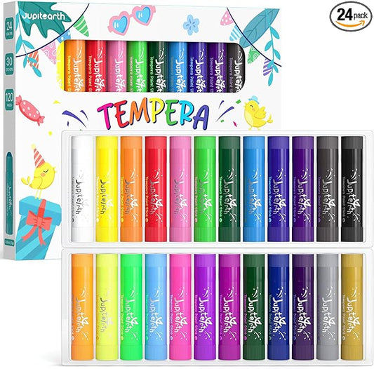 Paint Sticks for Kids 24 Colors, Quick Drying, Smooth, Non-Toxic and Washable Tempera Paint Sticks with 120 PDF Coloring Pages and 30 Stickers, Toddler Art Supplies for Drawing
