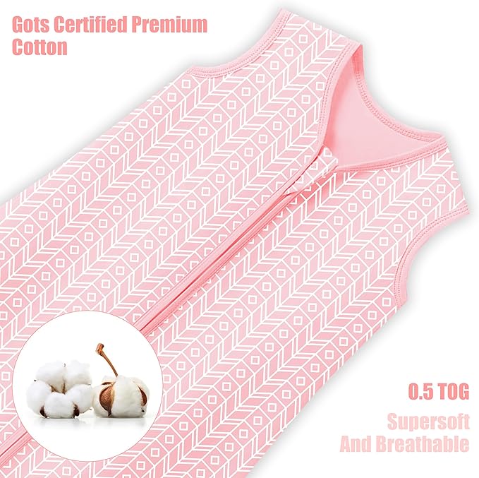 SWEET DOLPHIN Baby Sleep Sack 12-18 Months - 100% Cotton 2-Way Zipper TOG 0.5 Infant Wearable Blanket, Newborn Essentials Toddler 3 Pack Sleeping Sacks - Pink