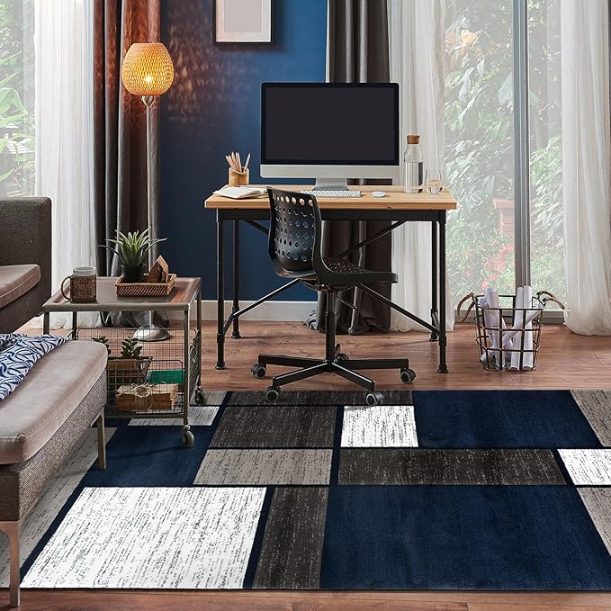 Rugshop Contemporary Modern Boxes Area Rug 3'3" x 5'3" Navy
