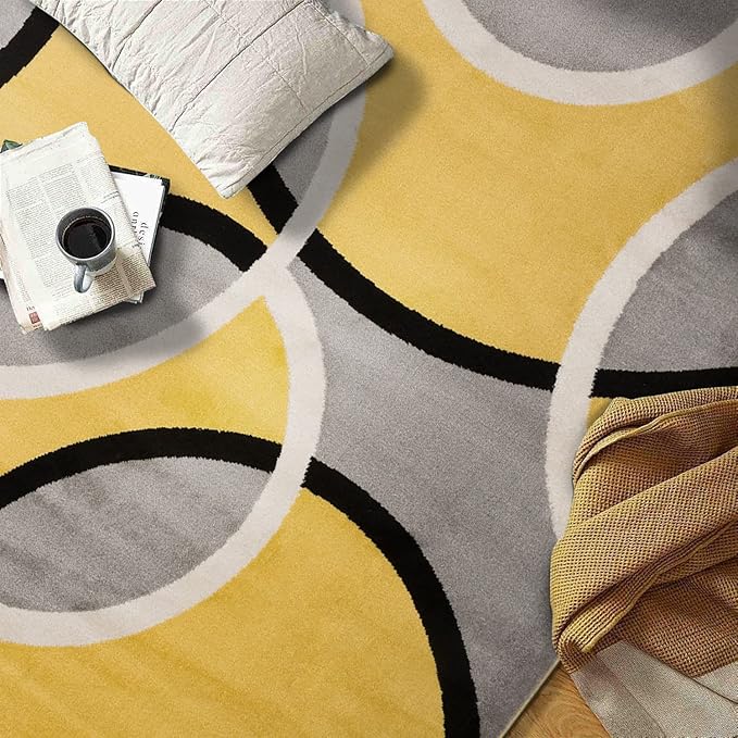 Rugshop Contemporary Abstract Circles Easy Maintenance for Home Office,Living Room,Bedroom,Kitchen Soft Area Rug 3'3" x 5' Yellow