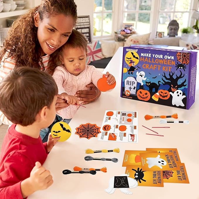 CiyvoLyeen Halloween Craft Kit Kids DIY Crafting and Sewing Set HalloweenStuffed Animal Felt Plushie for Girls and Boys Educational Beginners Sewing Set Sewing Kits for Kids Age 8 9 10 11 12
