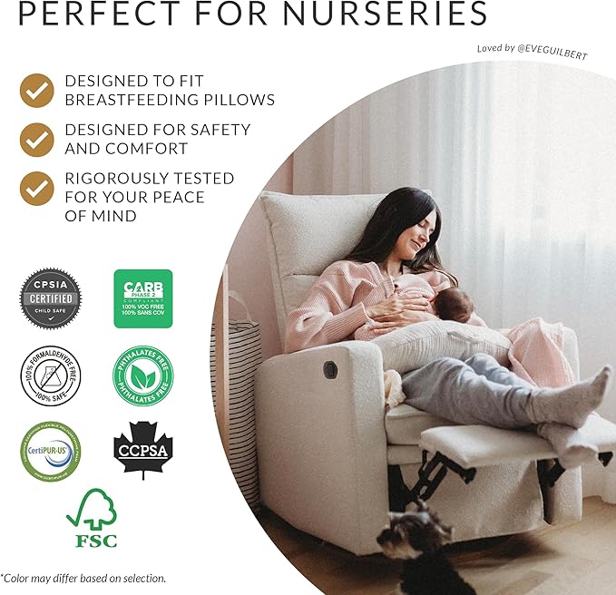 Jaymar Arya Modern Nursery Glider Recliner Chair – Cozy Nursing Chair with 360° Swivel for New Parents, Gentle Motion, Compact Design, High Back & Low Armrests, Canadian Made (Pearl/Puppy Fabric)