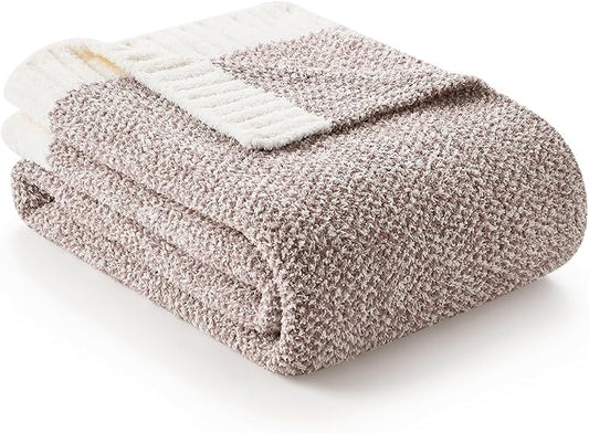 Snuggle Sac Heather Taupe Throw Blanket for Couch, Reversible Super Soft Knitted Blankets Warm Cozy Knit Fuzzy Plush Lightweight Throws for Sofa, Bed, Camping, Picnic, Taupe, 50x60 inches