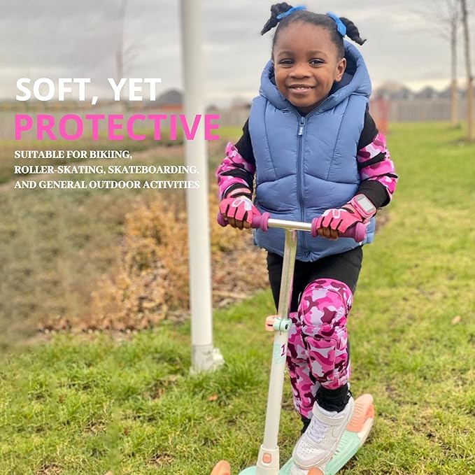 Soft-Style Kids Knee and Elbow Pads with Bike Gloves, Flexible Impact-Resistant Gear for Ages 2-11, Designed for Balance Bikes, Roller-Skating, and Skateboarding
