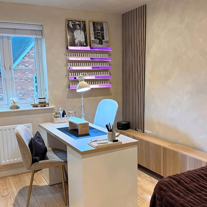 4 Pack 15 Inch Purple Reflective Acrylic Shelves, Purple Floating Shelves, Modern Sunglasses Essential Oil Picture Ledge Display Toy Storage Shelf