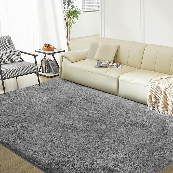 Ultra Soft Rug for Living Room, 9X12 Fluffy Shag Area Rug for Bedroom, Modern Shaggy Carpets Fuzzy Rug for Teens Dorm Nursery Home Decor Aesthetic, Upgrade Anti-Skid Durable, Grey