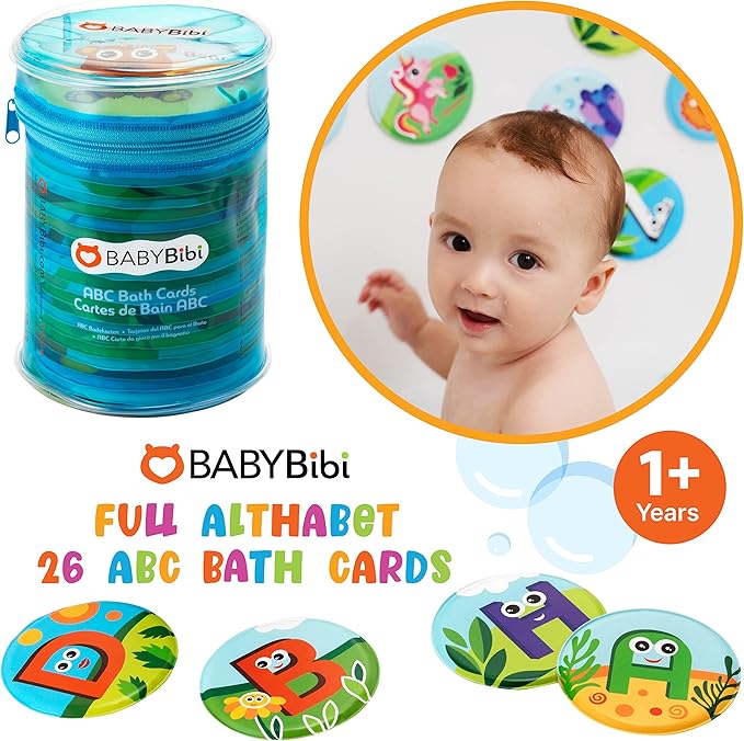 Floating Animals & Alphabet Flash Cards for Bathtub - Preschool Learning Toddler Flash Cards - Educational Bath Toys for 18 Months+ (Set of 26)