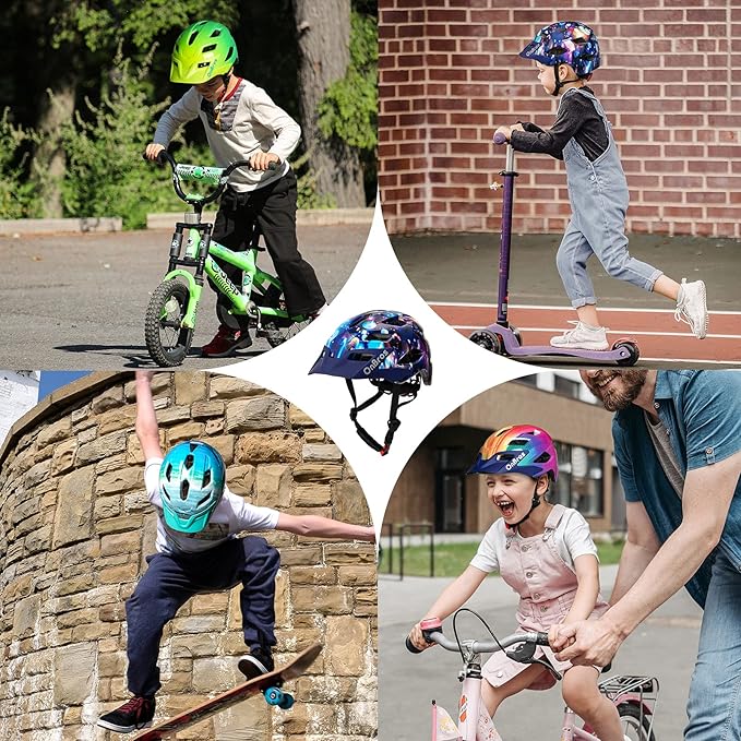OnBros Kids Bike Helmet - Bike Helmets for 5-14 Boys or Girls with Visor, Children Bicycle Helmet for Skateboard Mountain Scooter Road Cycling, Lightweight and Adjustable 50-57CM