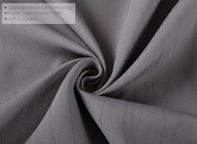 MIUCO Blackout Curtains Room Darkening Textured Grommet Window Curtains 2 Panels for Bedroom 52 x 95 Inch Long Grey