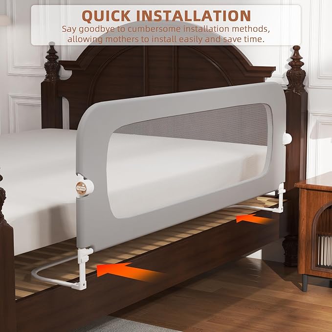 Bed Rail for Toddlers, Baby Bed Rail Guard for Kids, Toddler Bed Rails with Reinforced Anchor Fit, Height Adjustable & Foldable Bed Rail Guard for Twin, Full, Queen & King Beds (Grey, 59IN)