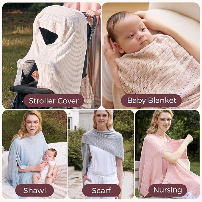 Momcozy Ultra-Light Nursing Cover for Breastfeeding, Soft Breathable Tencel™ Lyocell Fabric, Multi-Use Feeding Shawl, Newborn Essentials Must Haves(Shallow Brown, Plus)