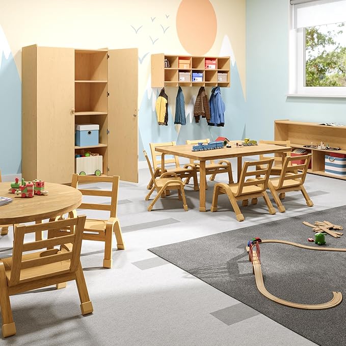 Angeles Value Line 10 Section Wall Locker, Classroom Shelves and Daycare Furniture, Cubby Storage Organizer with Hooks, 48" L x 12" W x 19" H