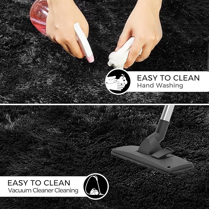 Ultra Soft Rug for Living Room, 8X10 Fluffy Shag Area Rug for Bedroom, Modern Shaggy Carpets Fuzzy Rug for Teens Dorm Nursery Home Decor Aesthetic, Upgrade Anti-Skid Durable, Black