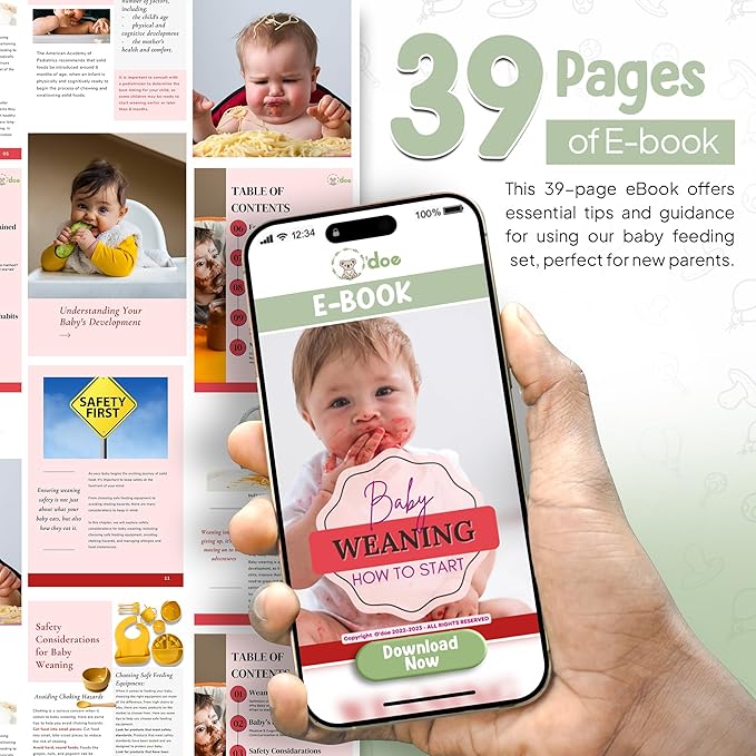 O'doe 11-Piece BPA-Free Silicone Baby Feeding Set | Thick & Soft Suction Plates, Baby Bowls, Wooden Fork & Spoon, and More | Make Mealtime Fun and Easy for Your Little One (Green, V1)