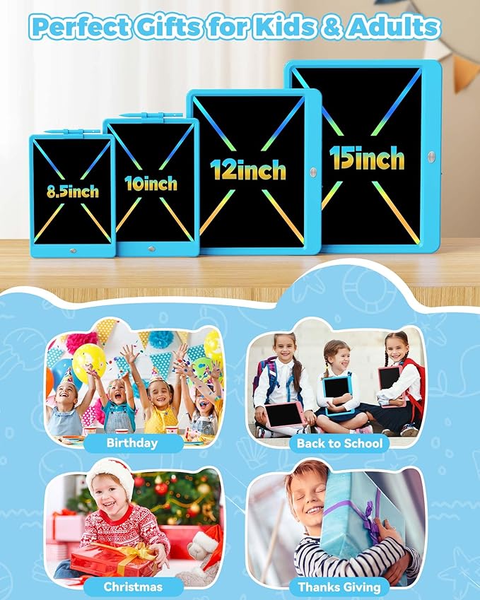 KOKODI 8.5 Inch LCD Writing Tablet with Anti-Lost Stylus, Erasable Doodle Board Colorful Toddler Drawing Pad, Car Travel School Games Toys for 3 4 5 6 7 8 Kids, Birthday Gift for Girls Boys Blue