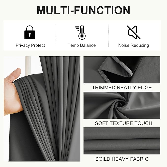 NICETOWN 100% Blackout Curtains 84 Inches Long, Grey Blackout Curtains for Bedroom - 2 Panels, 42x84 Inch, Room Darkening Drapes for Living Room, Grommet Top Curtains