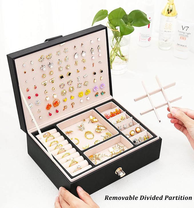 Womens Earring Jewelry Box for Girls Jewelry Earring Organizer Box Earring Holder Organizer for Girls Jewelry Organizer Earring Boxes for Women Girls Stud Earring Organizer Jewelry Box Black