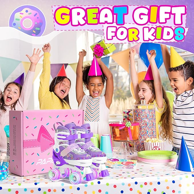 PAPAISON Adjustable Roller Skates for Girls Illuminating Wheels, Kids Toddler Rollerskates Ages 4-6 5-8 8-12