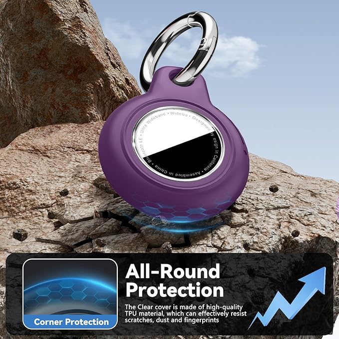 Upgrade Waterproof 4 Pack Airtags Holder with Apple Airtags Keychain, Hard PC Air Tag Case, Anti-Scratch & Shock Air tag Holder, Men's Women's Keyrings & Keychains -Rose Red+Pink+Purple+Dark Purple