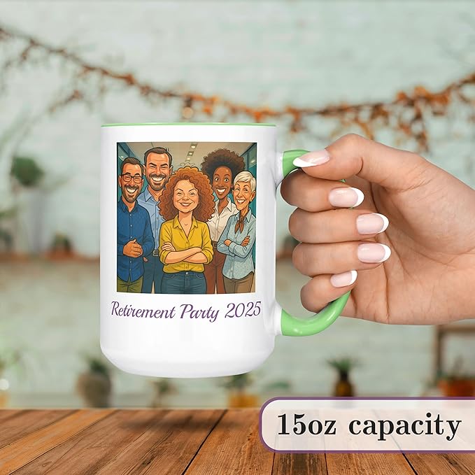 Personalized Coffee Mug, Custom Photo Caricature Gift, Funny Customized Coffee Gift for Men & Women, Custom Mugs with Pictures, Light Green 15oz Customized Ceramic Tea Cup