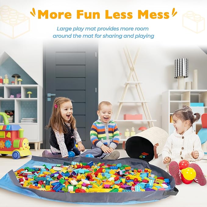 SAM AND MABEL XXL Toy Storage Organizer with Play Mat – 15" x 15" x 16" Storage Bin for Kids' Playroom, Foldable Nursery Fabric Basket (Ivory)