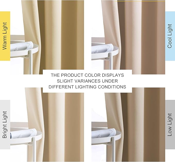 NICETOWN Room Darkening Curtains for Bedroom, Window Treatment Thermal Insulated Solid Grommet Window Treatments Sound Reducing for Living Room, Natural, Set of 2, W52 x L90